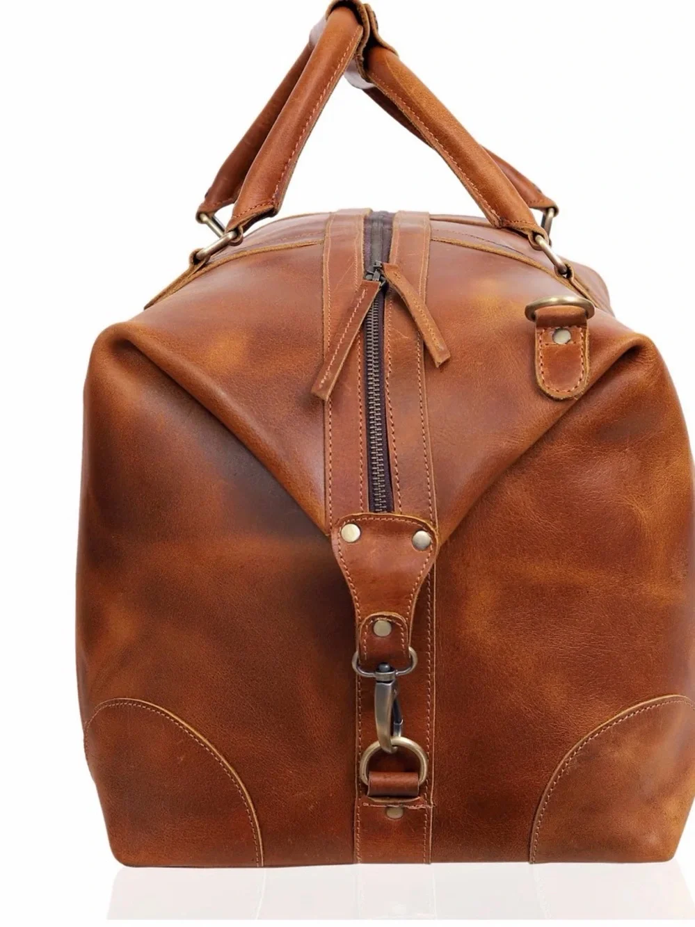 Denver Leather Craft Tan Brown Leather Duffel Bag -24”
